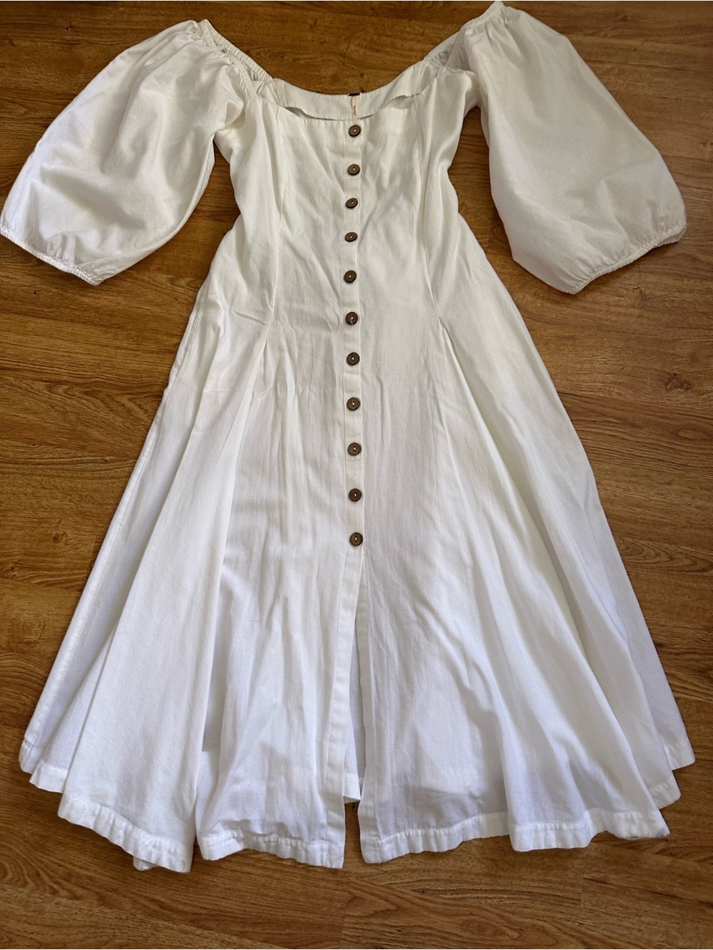 Free People White Button Front Dress M Cotton Linen